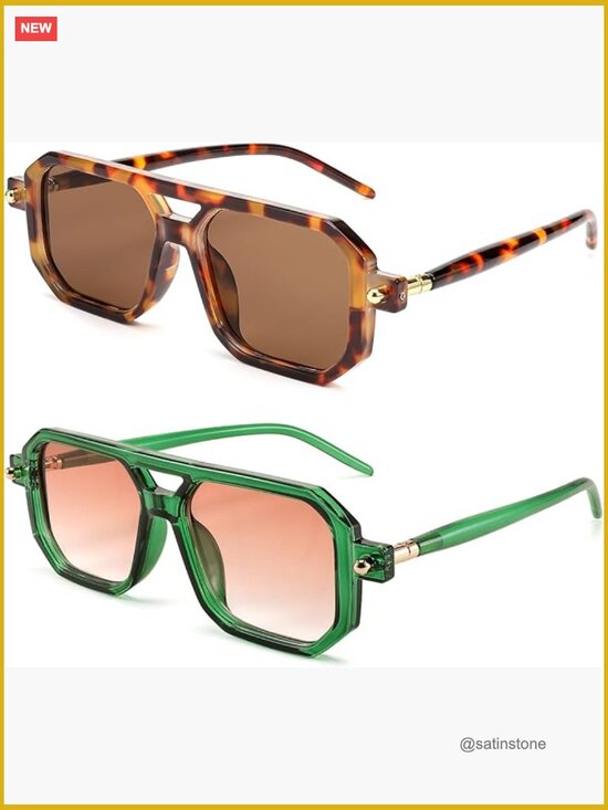 Vintage Square Flat Aviator Sunglasses UV400 Protection Retro Frame main image 6